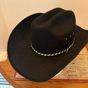 Sunny Hats Black Felt Cowboy Hat Size 6 5/8 Like New
